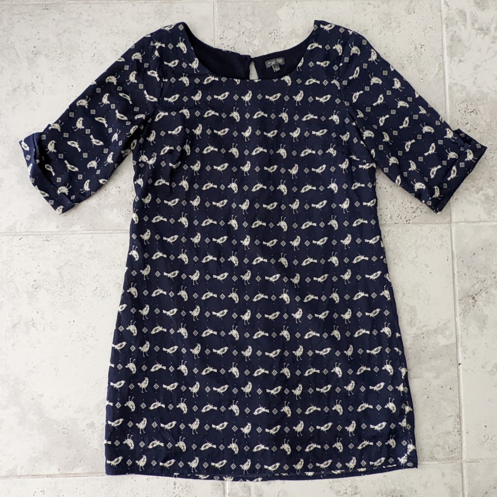 Lily Rose Navy Blue Dress with Bird Pattern